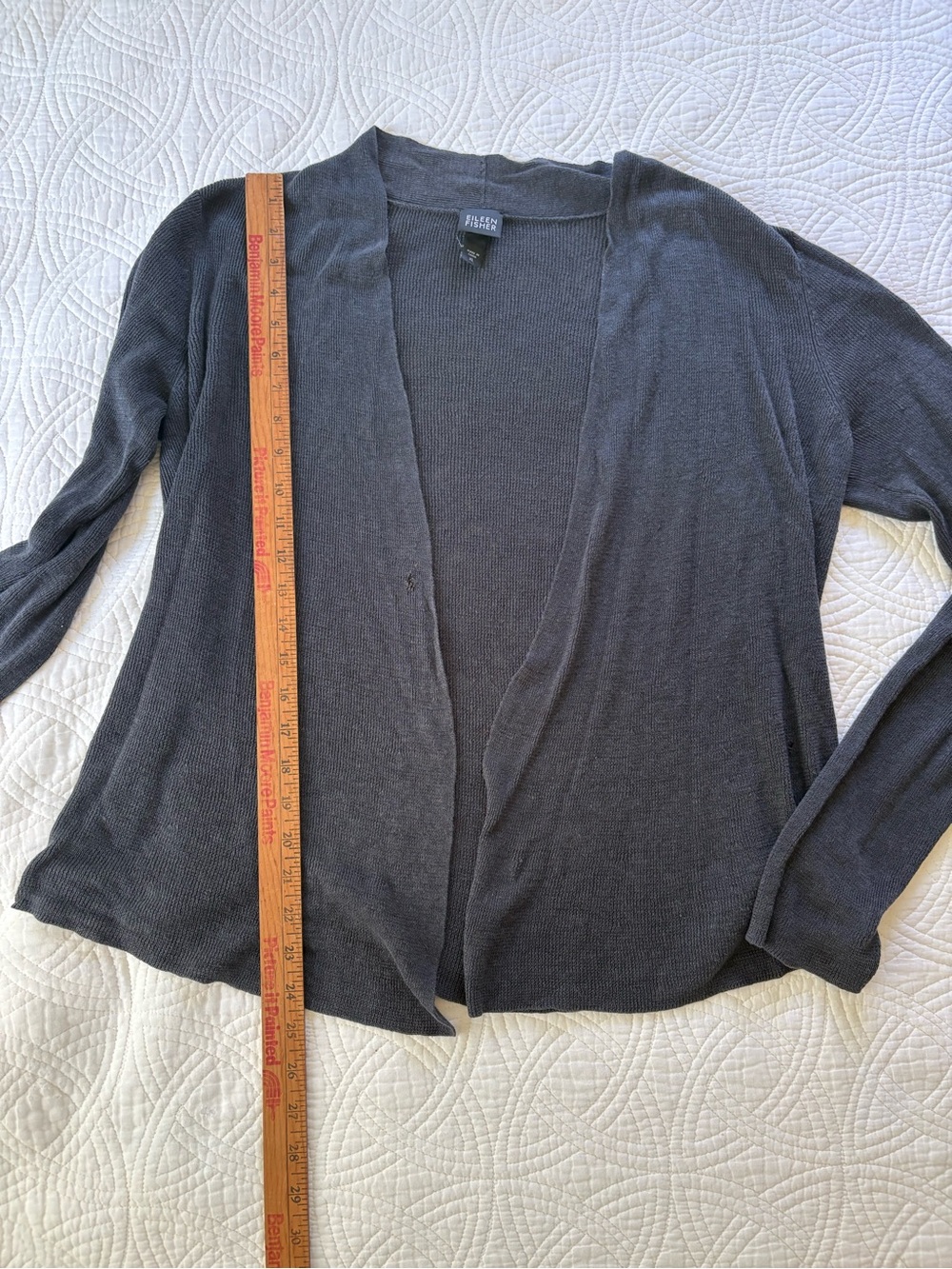 Eileen Fisher Linen Cardigan XL Charcoal Open Cardigan - Picture 4 of 13
